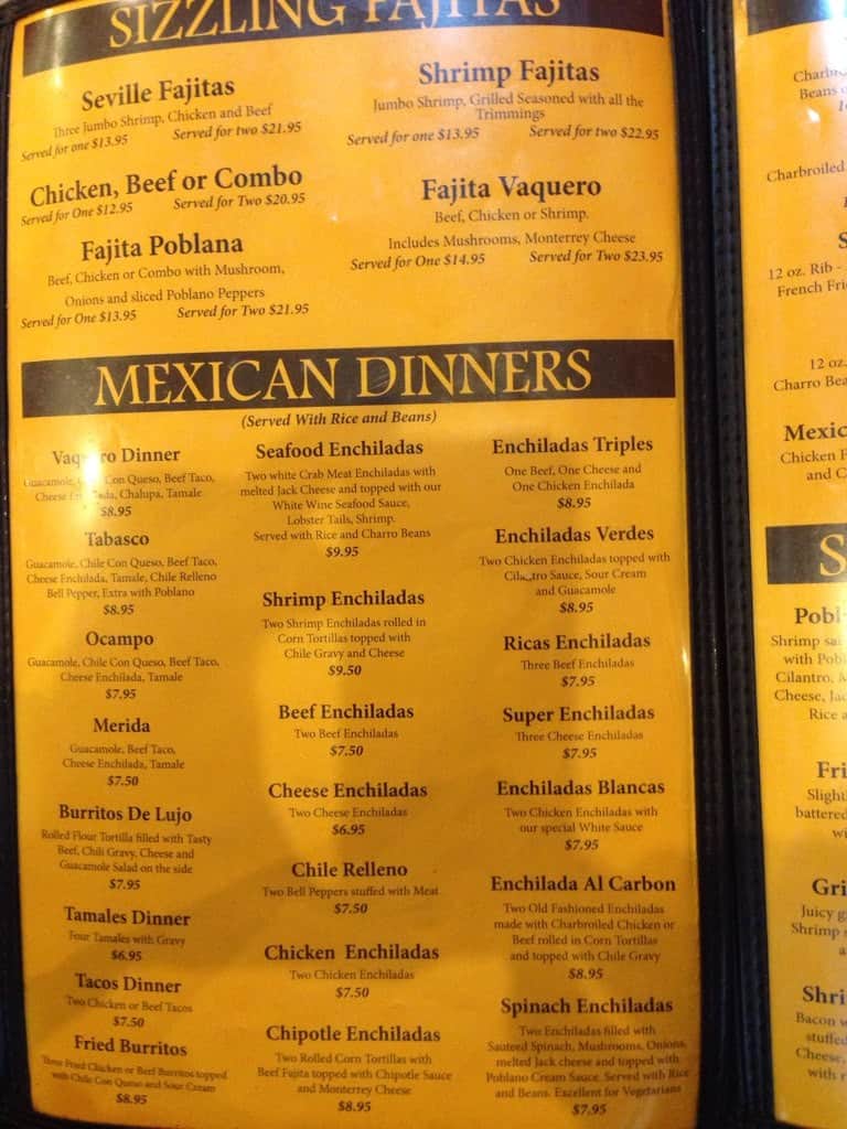 Menu at El Vaquero Mexican Restaurant, Hallettsville
