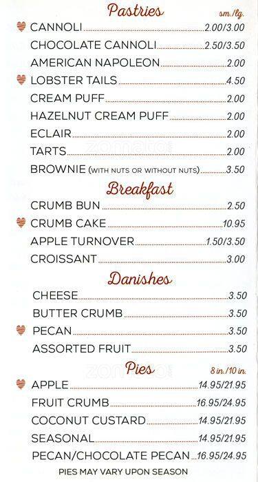 Menu at Carlo's Bakery, Philadelphia