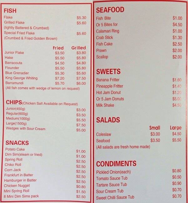 Menu at Gateway Fish & Chips restaurant, Langwarrin