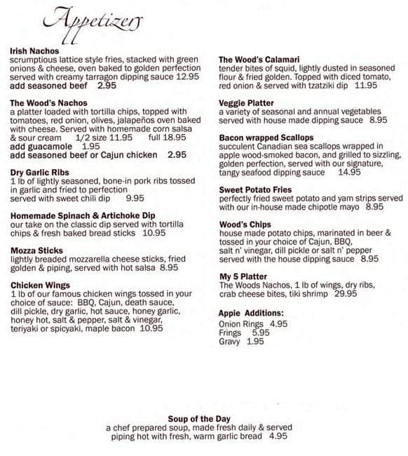 Westwood Pub Menu, Menu for Westwood Pub, Prince Prince