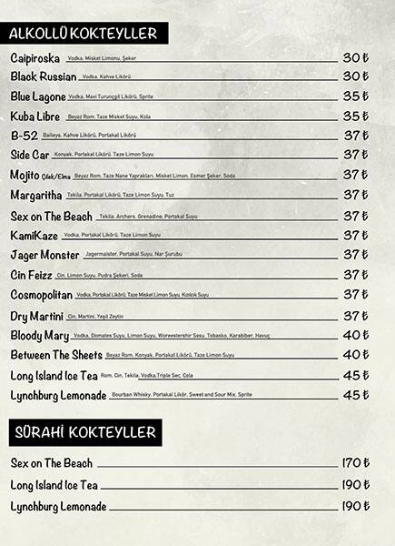 Menu at The doors, Istanbul, Ebuzziya Cd. No:74