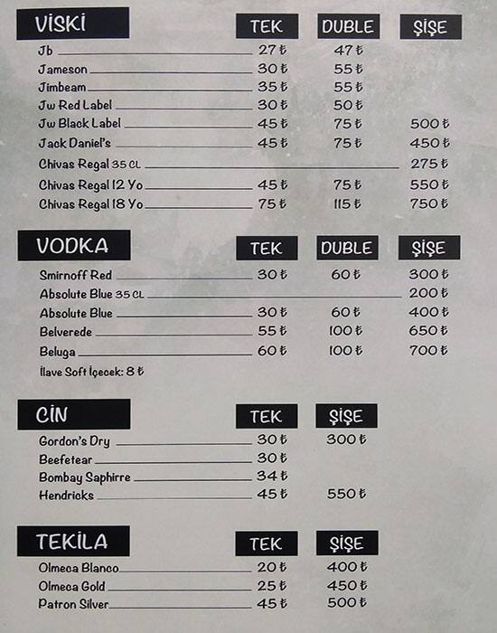 Menu at The doors, Istanbul, Ebuzziya Cd. No:74