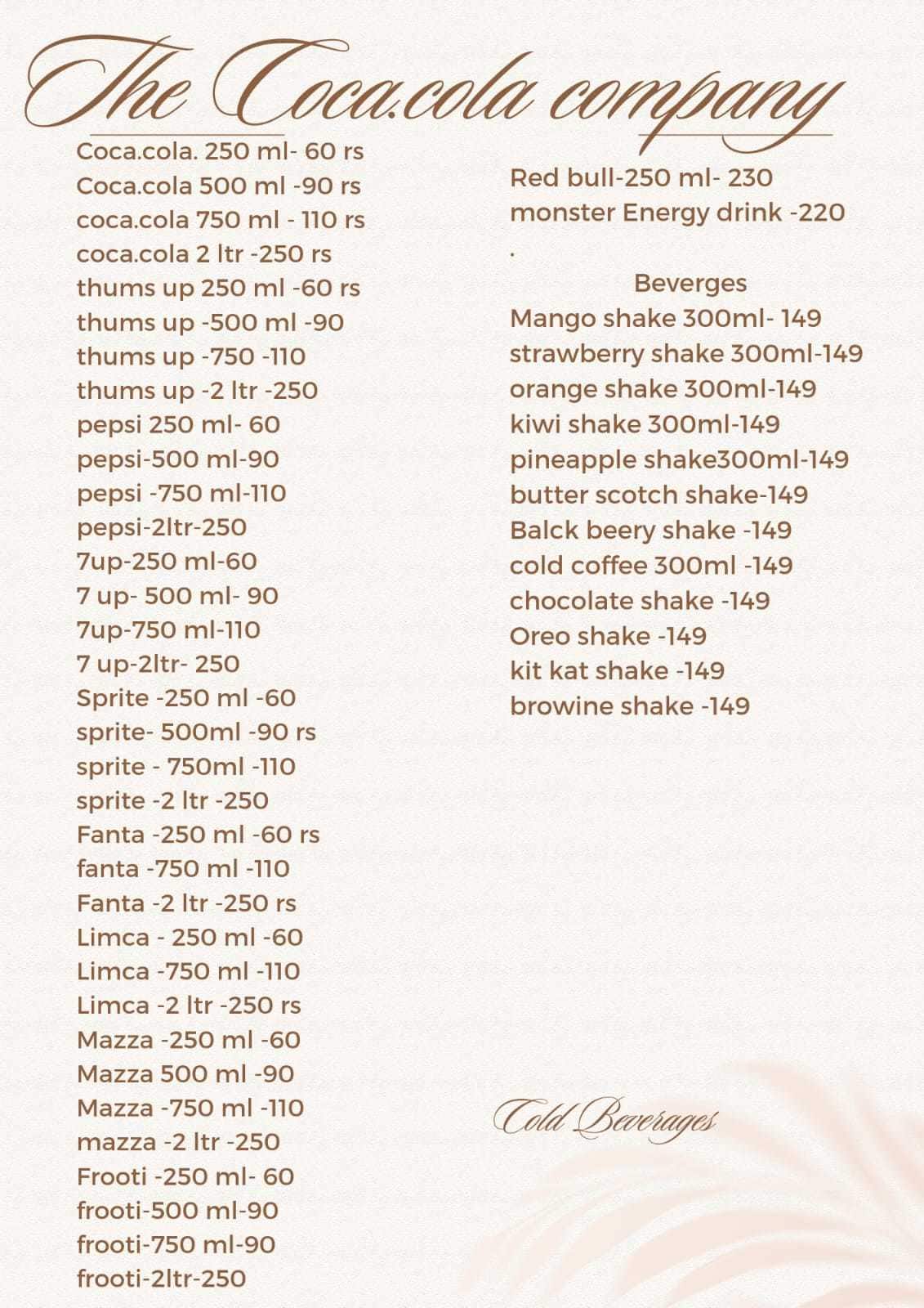 Menu of The Coca.Cola Company, New Town, Kolkata