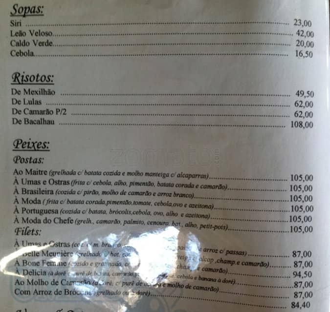 Umas e Ostras cardápio