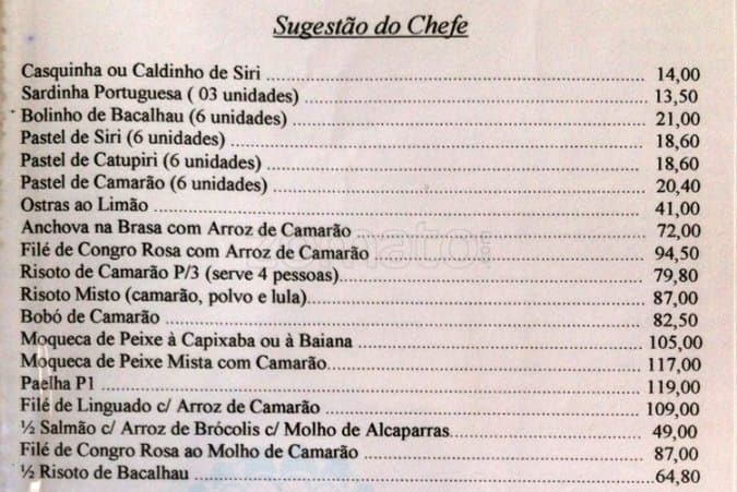 Umas e Ostras cardápio