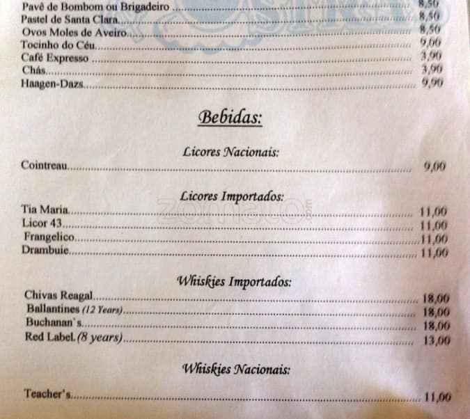 Umas e Ostras cardápio