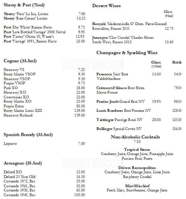 Menu at The Whiskey Bar, Dublin, Simmonscourt Rd