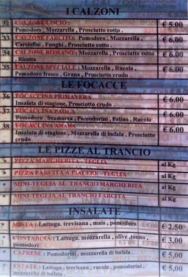 Menu di Pizzeria San Paolo Magdy 