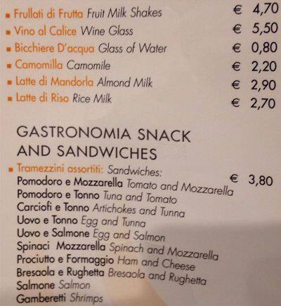 Menu di Castroni 