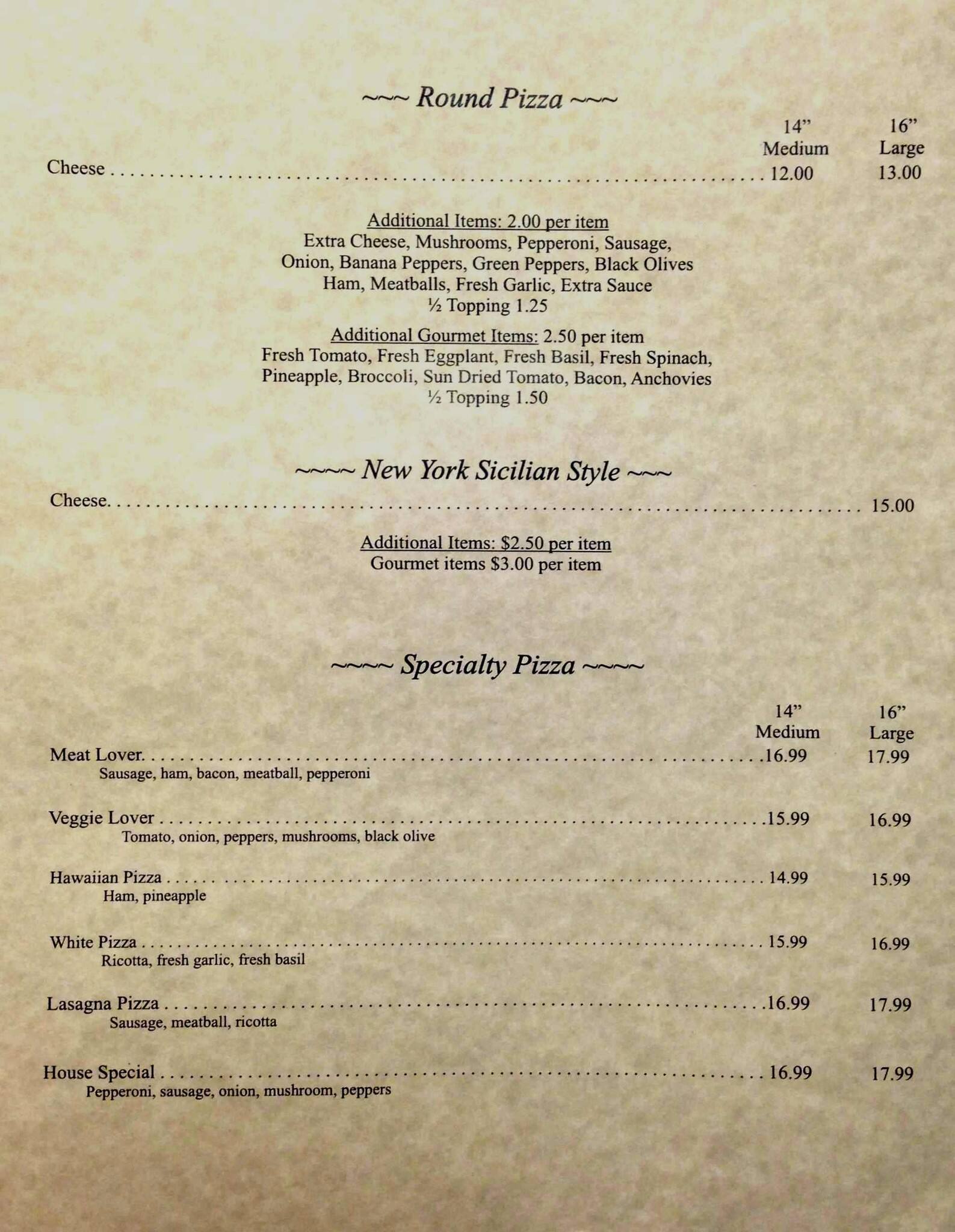 Menu at New York Style Pizza pizzeria, Jupiter