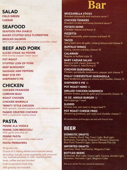 Trinity Restaurant & Bar Menu - Urbanspoon/Zomato