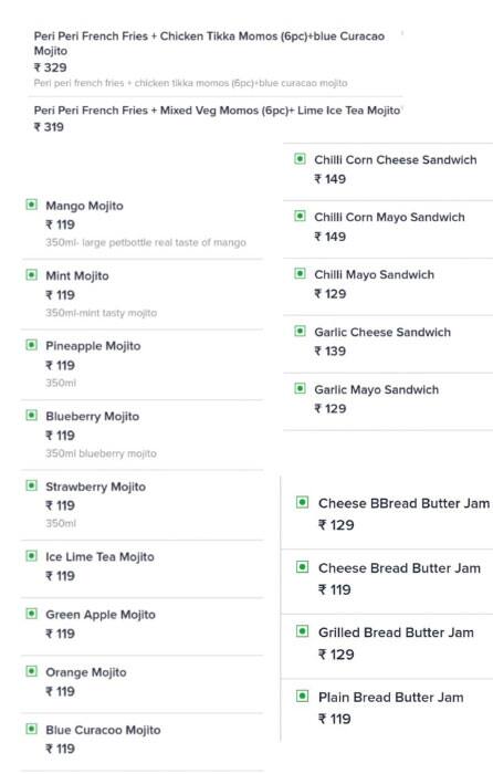 Momos club menu