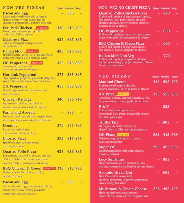 Menu at Slyce Pizza, Gurugram