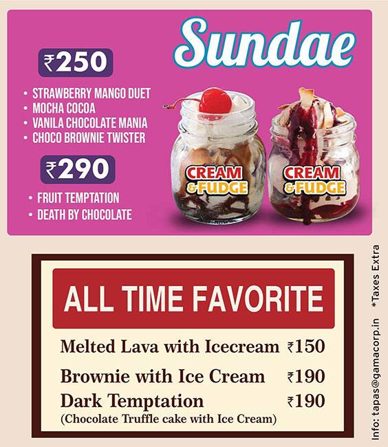 The Cream & Fudge Factory menu