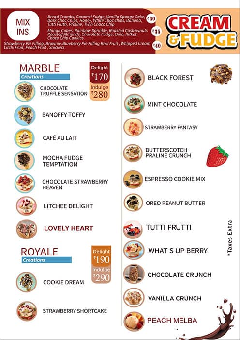The Cream & Fudge Factory menu