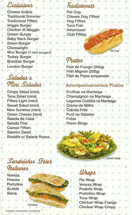 The Fifties cardápio