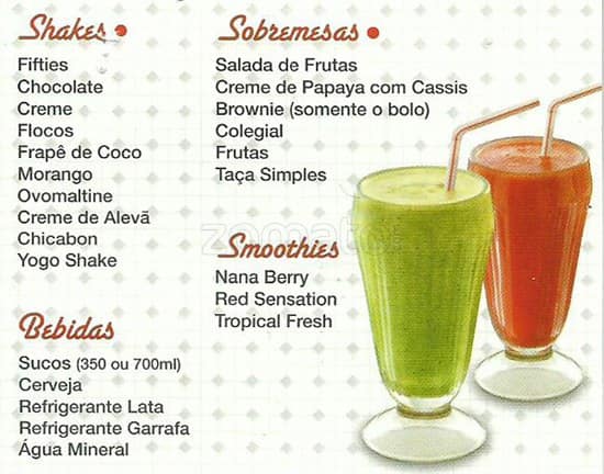 The Fifties cardápio