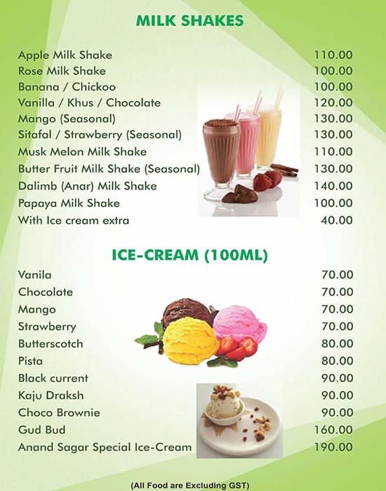 Anand Sagar Multi Cuisine Restaurant menu