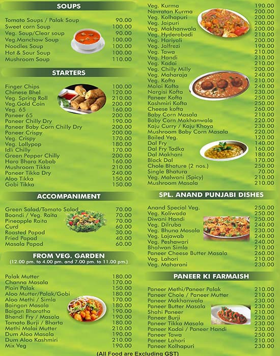 Anand Sagar Multi Cuisine Restaurant menu