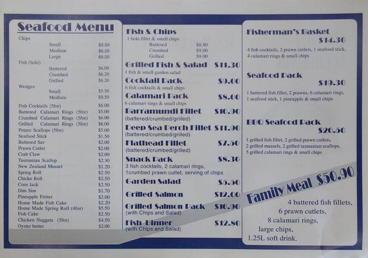 Menu at The Hills Ocean Foods fast food, Northmead