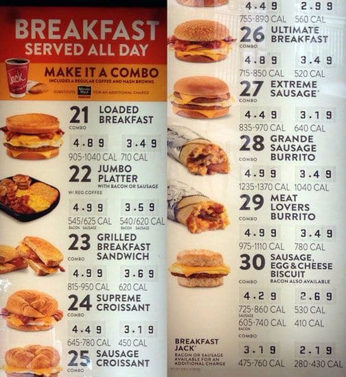 Jack in the Box Menu, Menu for Jack in the Box, Mountain View, Mountain