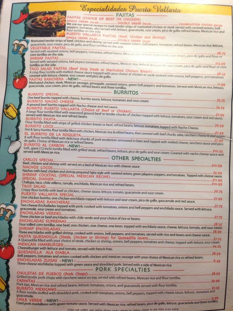 Menu At Puerto Vallarta Restaurant Jeffersonville 125 Quartermaster Ct