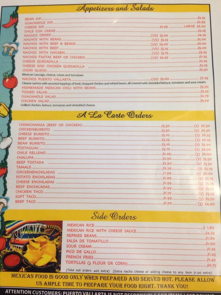 Menu at Puerto Vallarta Restaurant, Jeffersonville, 125 Quartermaster Ct