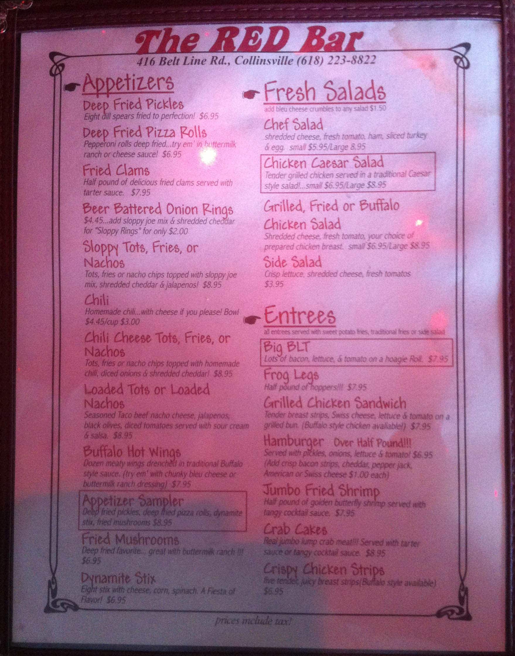 Menu at The Red Bar and Grill, Collinsville
