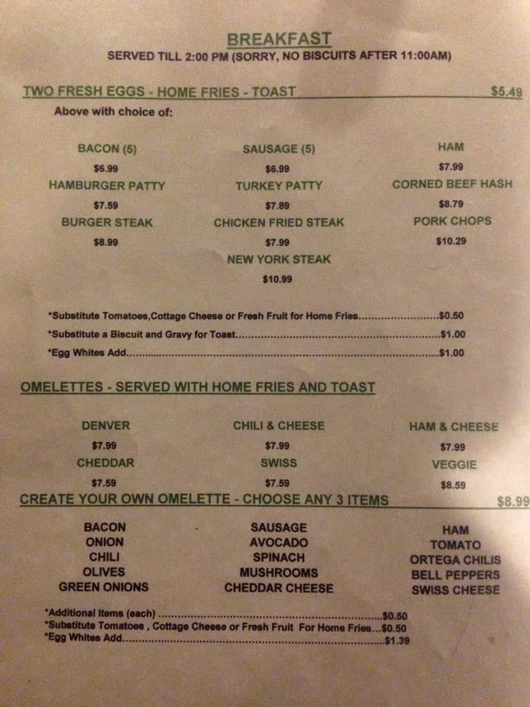 Menu at Cedar Glen Inn restaurant, Lake Arrowhead