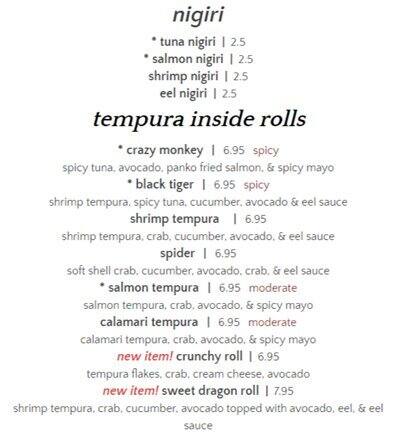 Carta de Sushi Lulu