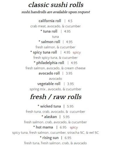 Carta de Sushi Lulu