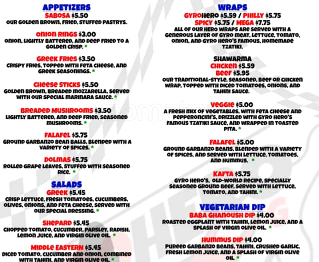 Menu at GYRO HERO, Cincinnati, 420 Walnut Street