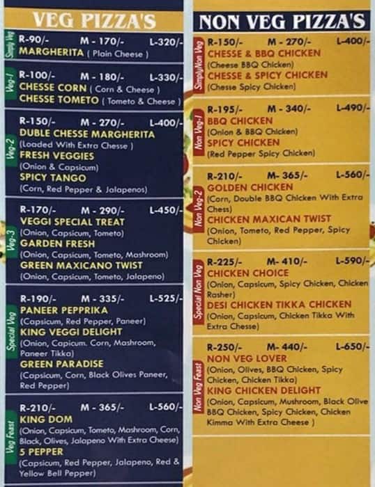 Menu of Kingdoms Pizza, Jagatpura, Jaipur