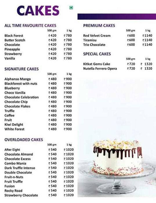 Menu of Bake's Zone, Sector 49, Noida