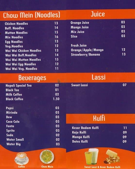 Nepali Restaurant Menu, Menu for Nepali Restaurant, Meena Bazaar, Dubai