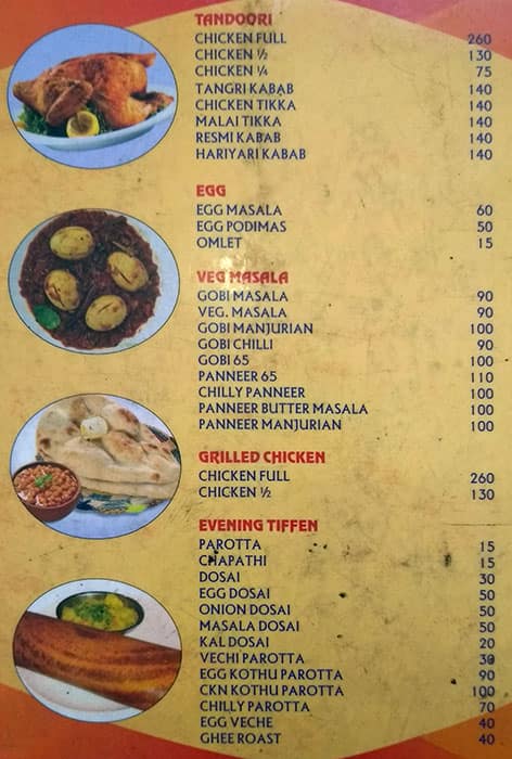 Hyderabad Biriyani menu