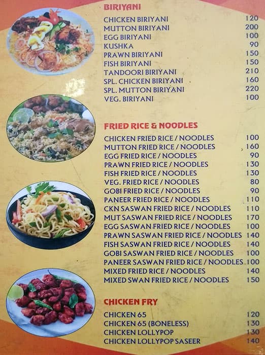Hyderabad Biriyani menu