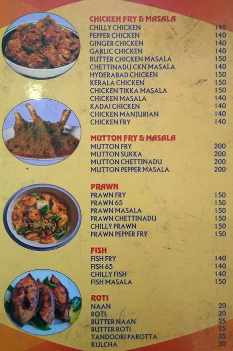 Hyderabad Biriyani menu