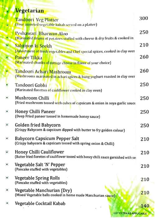 Hotel Parkview Restaurant menu