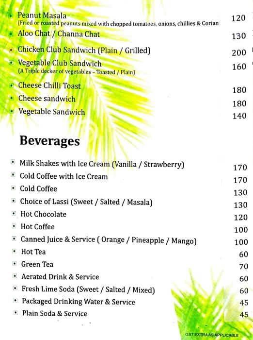 Hotel Parkview Restaurant menu