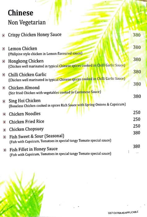 Hotel Parkview Restaurant menu