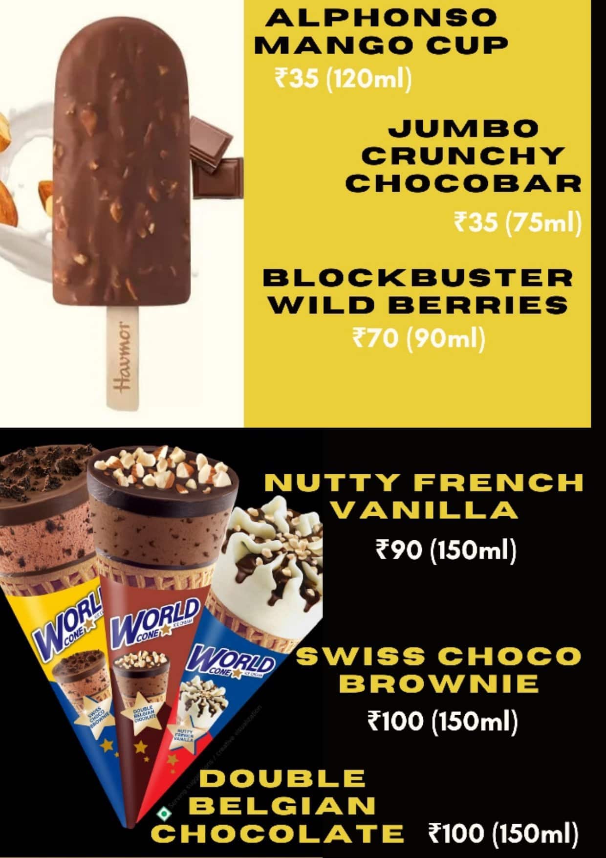 Havmor Havfunn Icecream menu