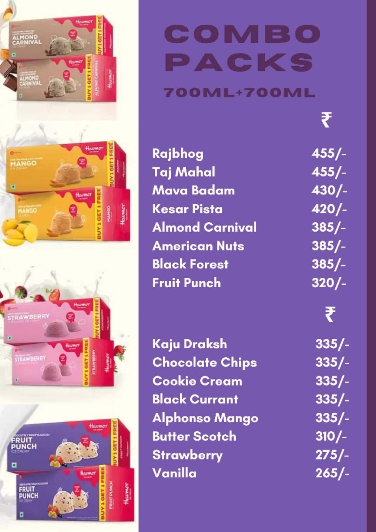 Havmor Havfunn Icecream menu