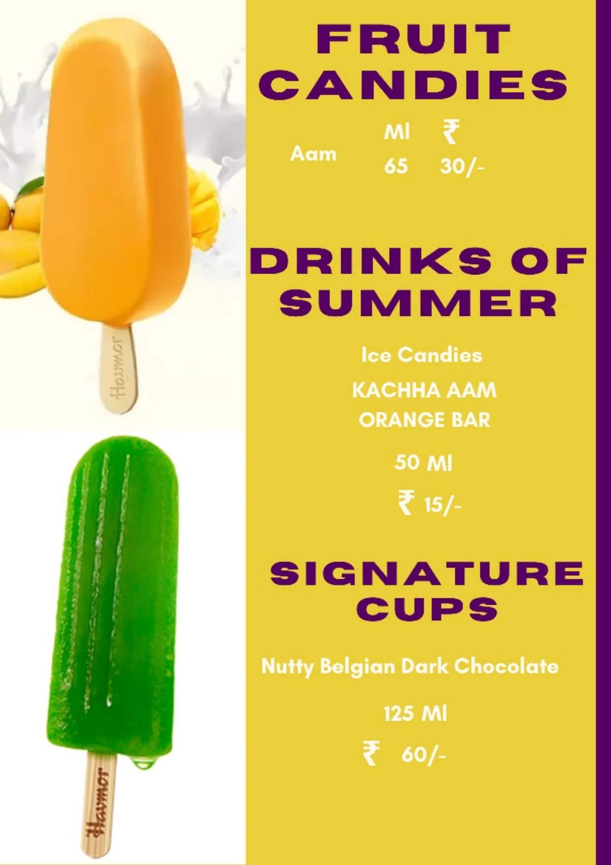 Havmor Havfunn Icecream menu