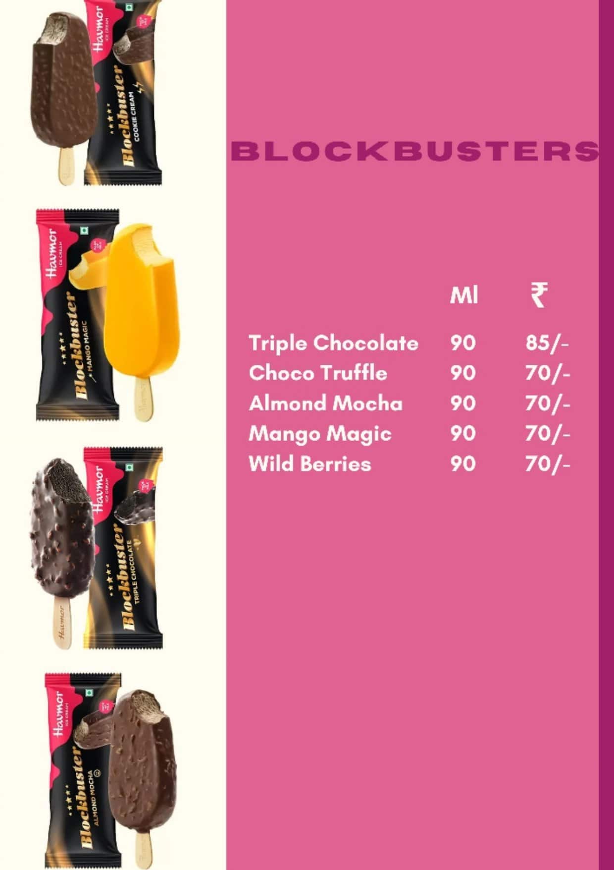 Havmor Havfunn Icecream menu