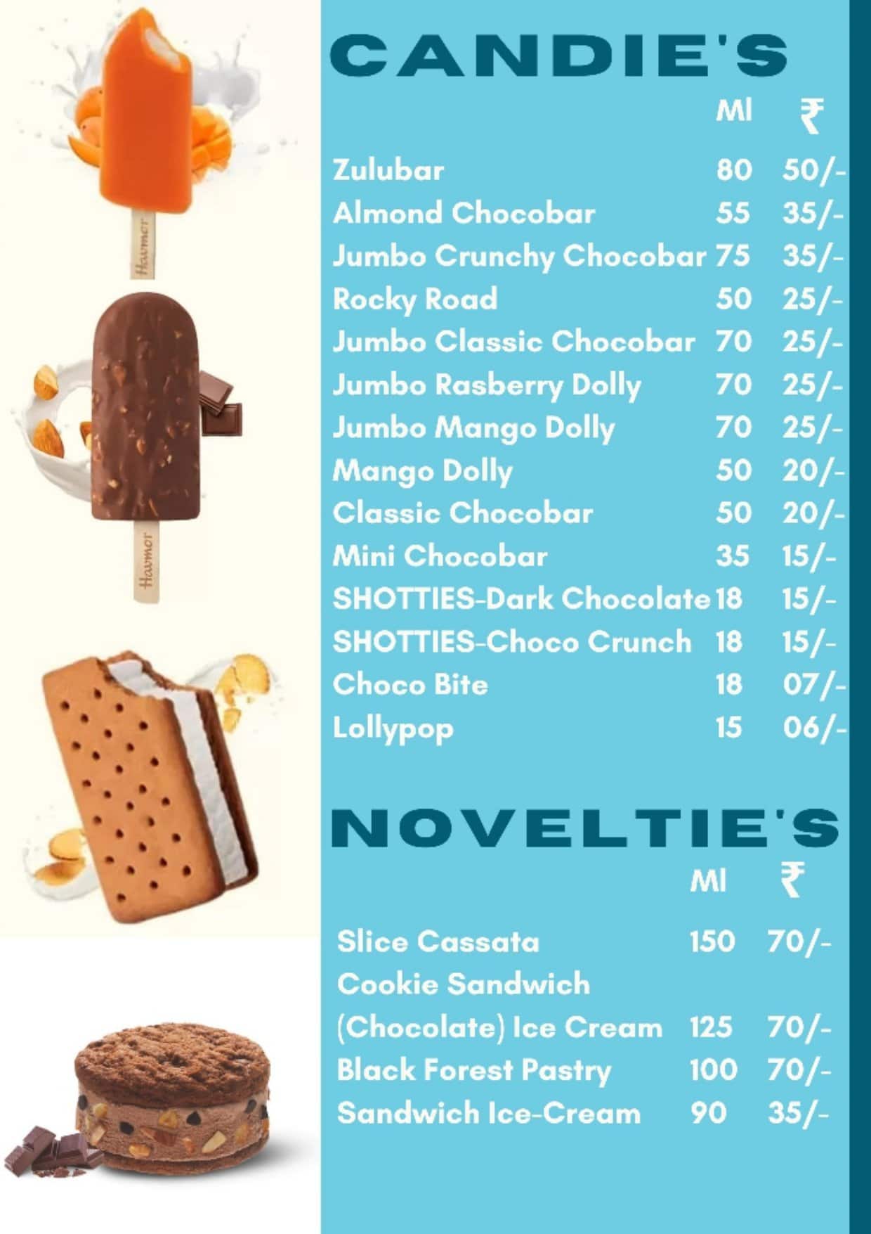 Havmor Havfunn Icecream menu