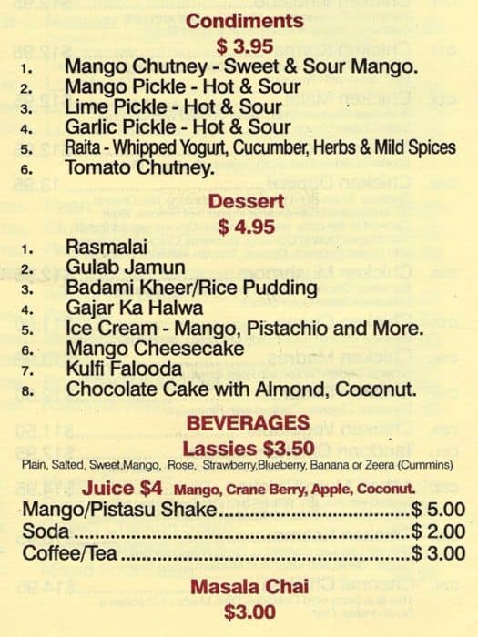 Bombay Grill House, Hell's Kitchen Menu