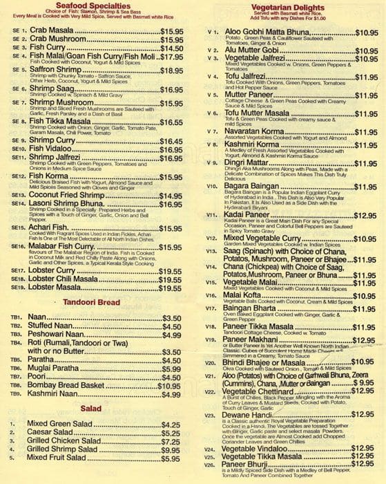 Bombay Grill House, Hell's Kitchen Menu