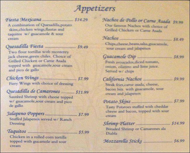 El Tapatio Menu, Menu for El Tapatio, Pleasant Hill, Pleasant Hill