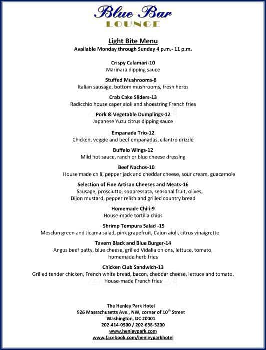 Carta de Blue Bar